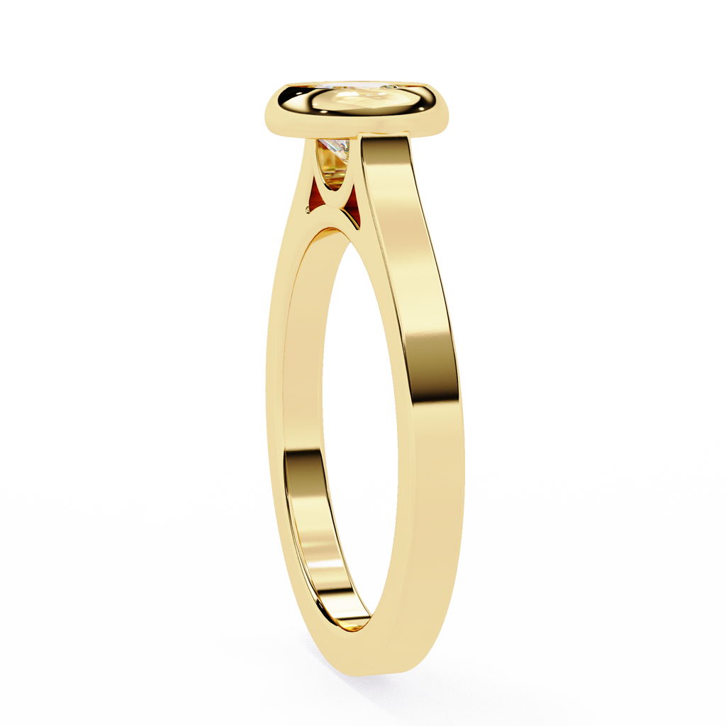 Round-Cut Lab-Grown Diamond Bezel Solitaire Ring | Plain Gold Shank | VR260078