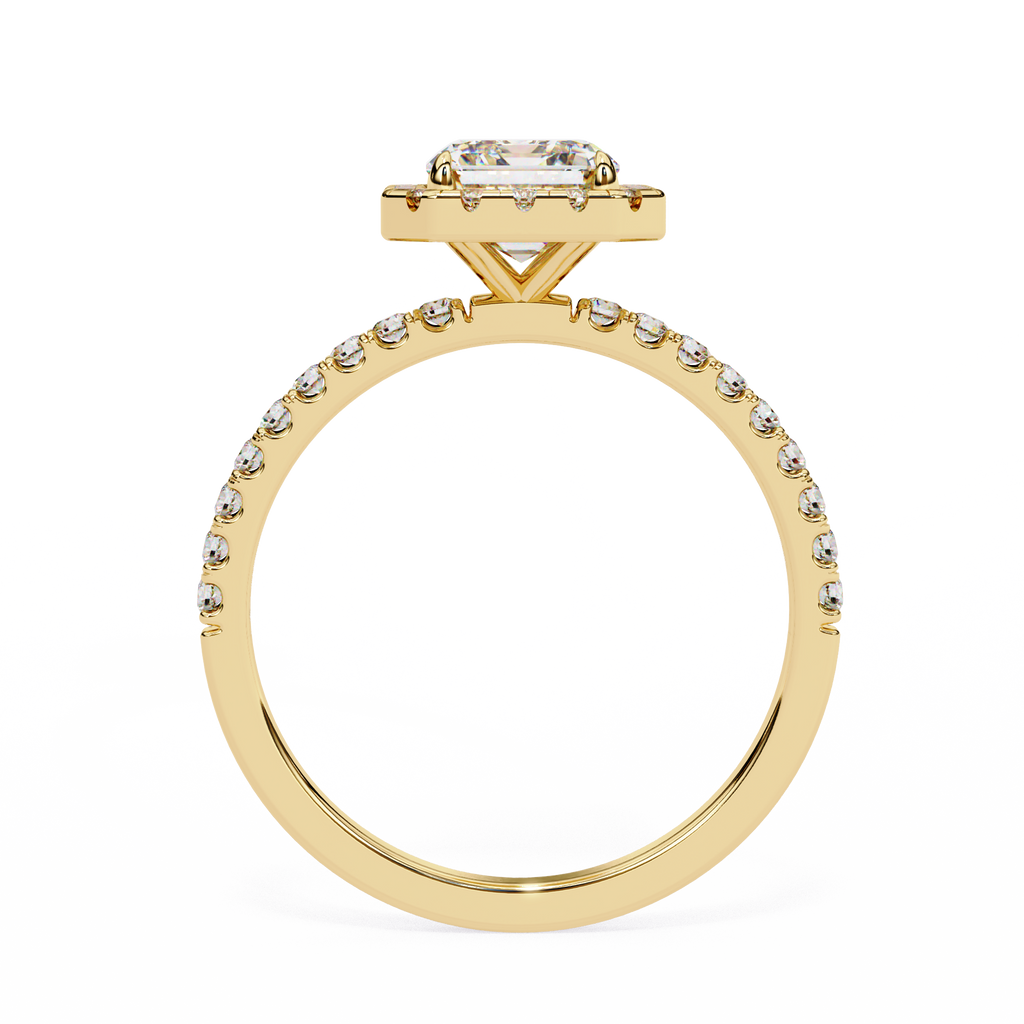 2.00ct Radiant Cut Lab-Grown Diamond Halo Engagement Ring | Pavé Halo & Diamond Shank
