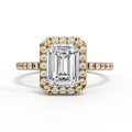 1.75ct Emerald Cut Lab-Grown Diamond Halo Engagement Ring | Pavé Halo & Diamond Shank