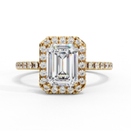 1.75ct Emerald Cut Lab-Grown Diamond Halo Engagement Ring | Pavé Halo & Diamond Shank