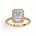 1.75ct Emerald Cut Lab-Grown Diamond Halo Engagement Ring | Pavé Halo & Diamond Shank
