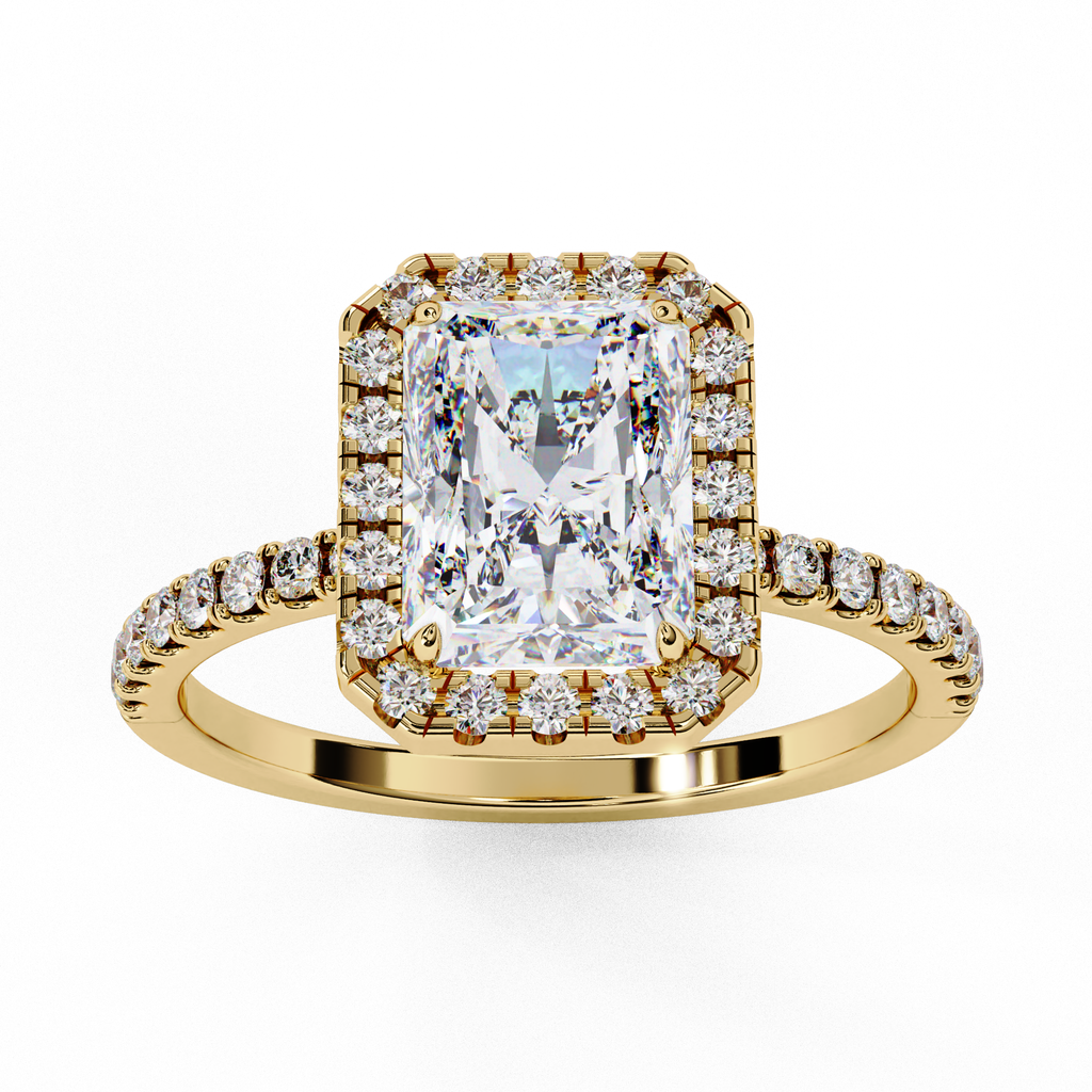 2.00ct Radiant Cut Lab-Grown Diamond Halo Engagement Ring | Pavé Halo & Diamond Shank