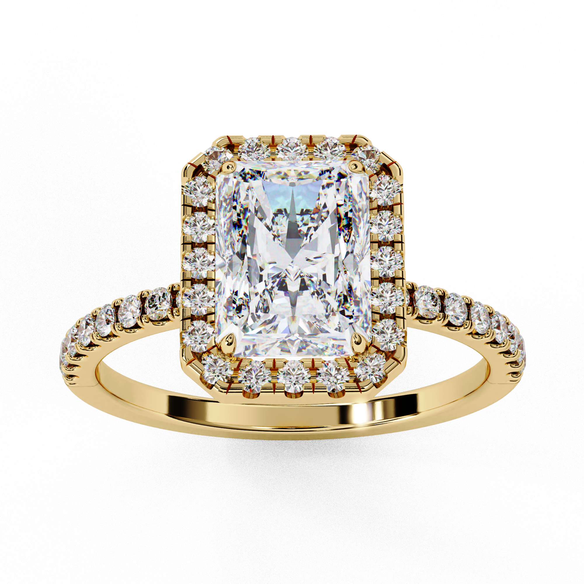 2.00ct Radiant Cut Lab-Grown Diamond Halo Engagement Ring | Pavé Halo & Diamond Shank
