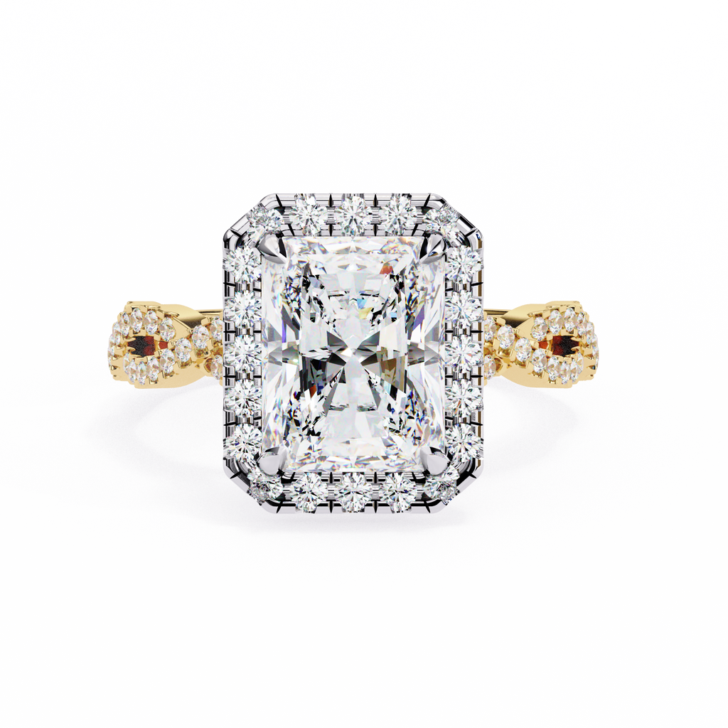 Radiant-Cut Lab-Grown Diamond Halo Ring | Infinity Pavé Shank | VR260081