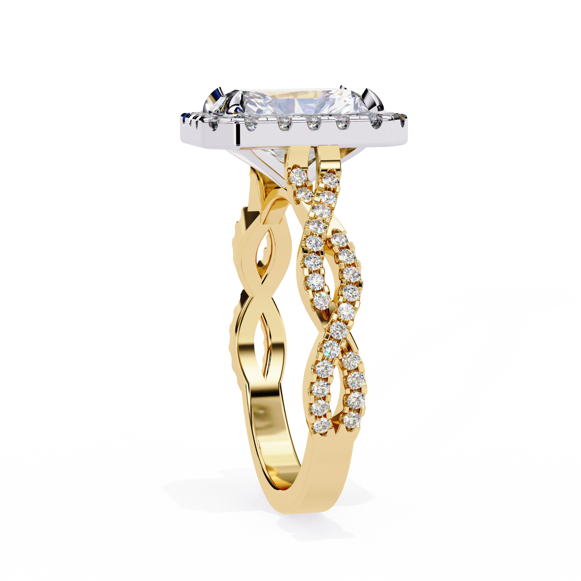 Radiant-Cut Lab-Grown Diamond Halo Ring | Infinity Pavé Shank | VR260081