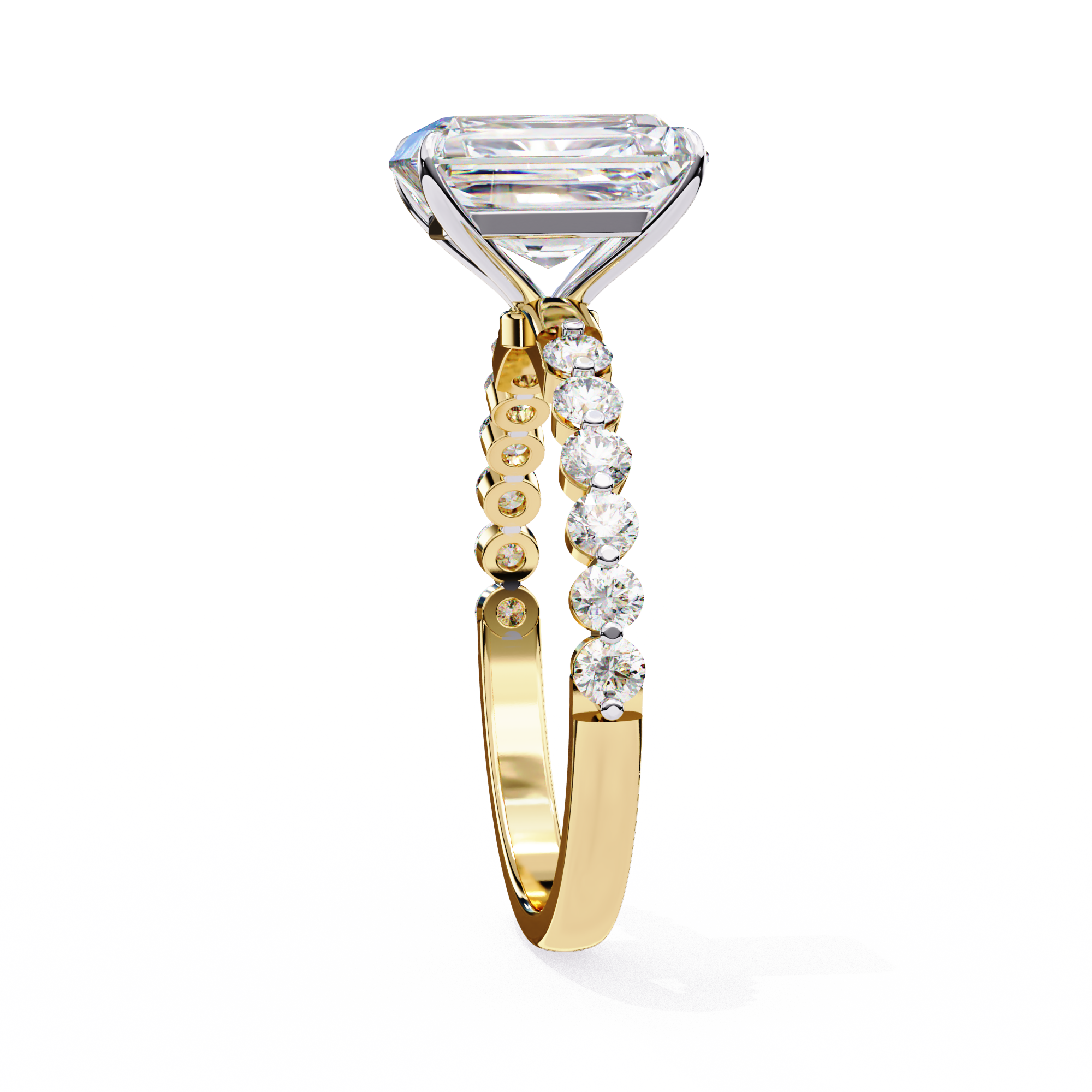 Emerald-Cut Lab-Grown Diamond Solitaire Ring | Shared-Prong Diamond Shank | VR260082