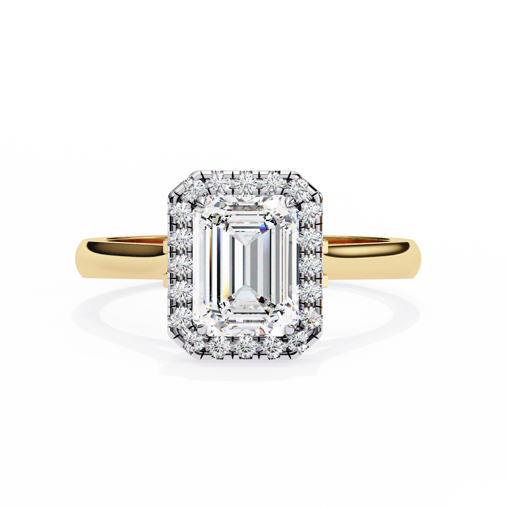 Radiant-Cut Lab-Grown Diamond Halo Ring | Pavé Halo & Plain Shank | VR260084
