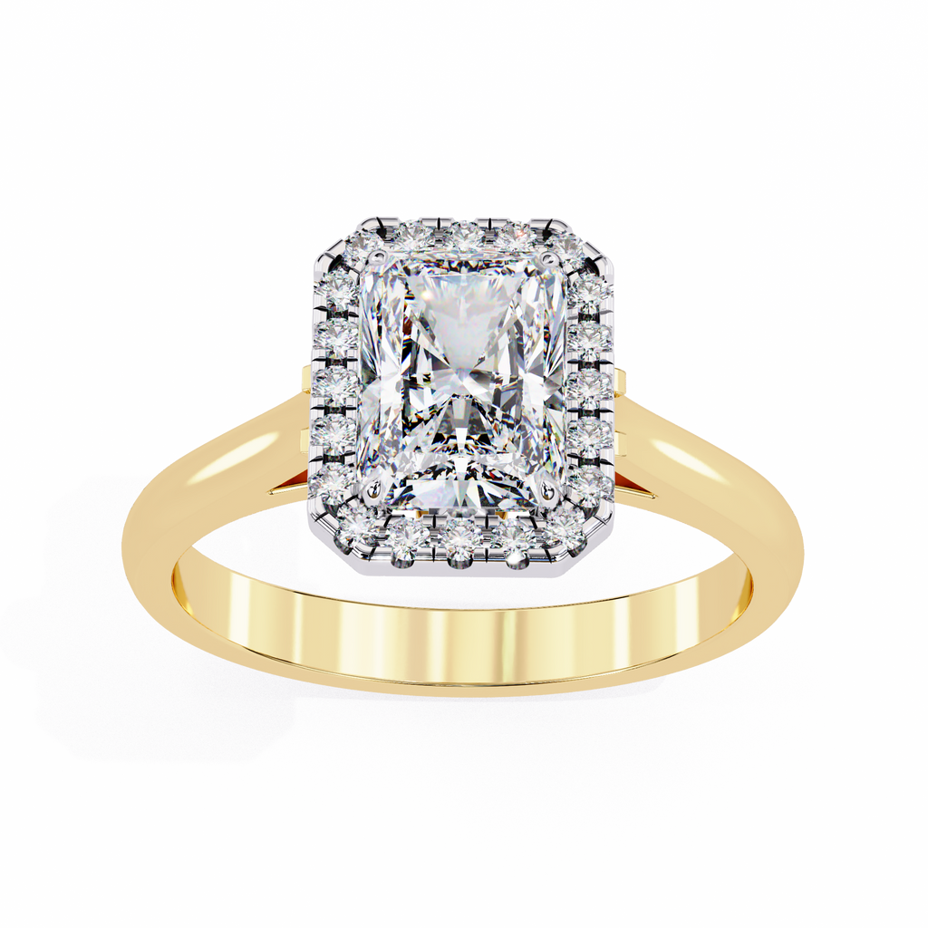 Radiant-Cut Lab-Grown Diamond Halo Ring | Pavé Halo & Leaf Gallery | VR260085