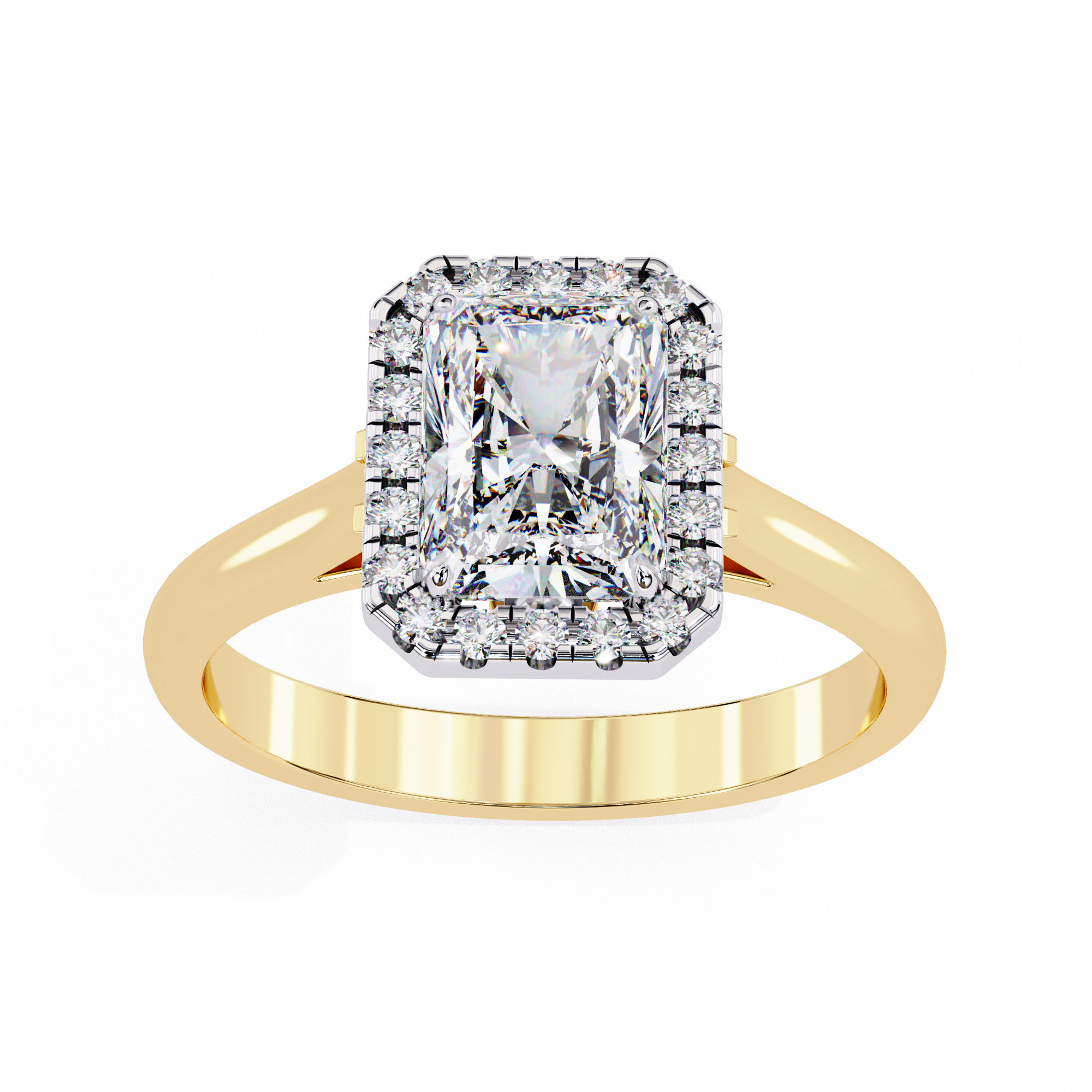 Radiant-Cut Lab-Grown Diamond Halo Ring | Pavé Halo & Leaf Gallery | VR260085