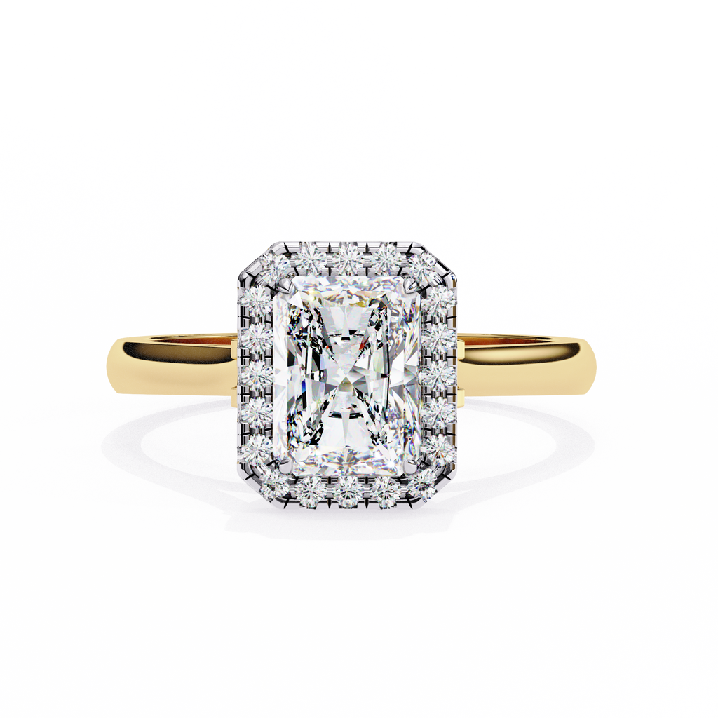 Radiant-Cut Lab-Grown Diamond Halo Ring | Pavé Halo & Leaf Gallery | VR260085