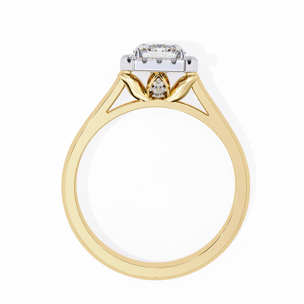 Radiant-Cut Lab-Grown Diamond Halo Ring | Pavé Halo & Leaf Gallery | VR260085
