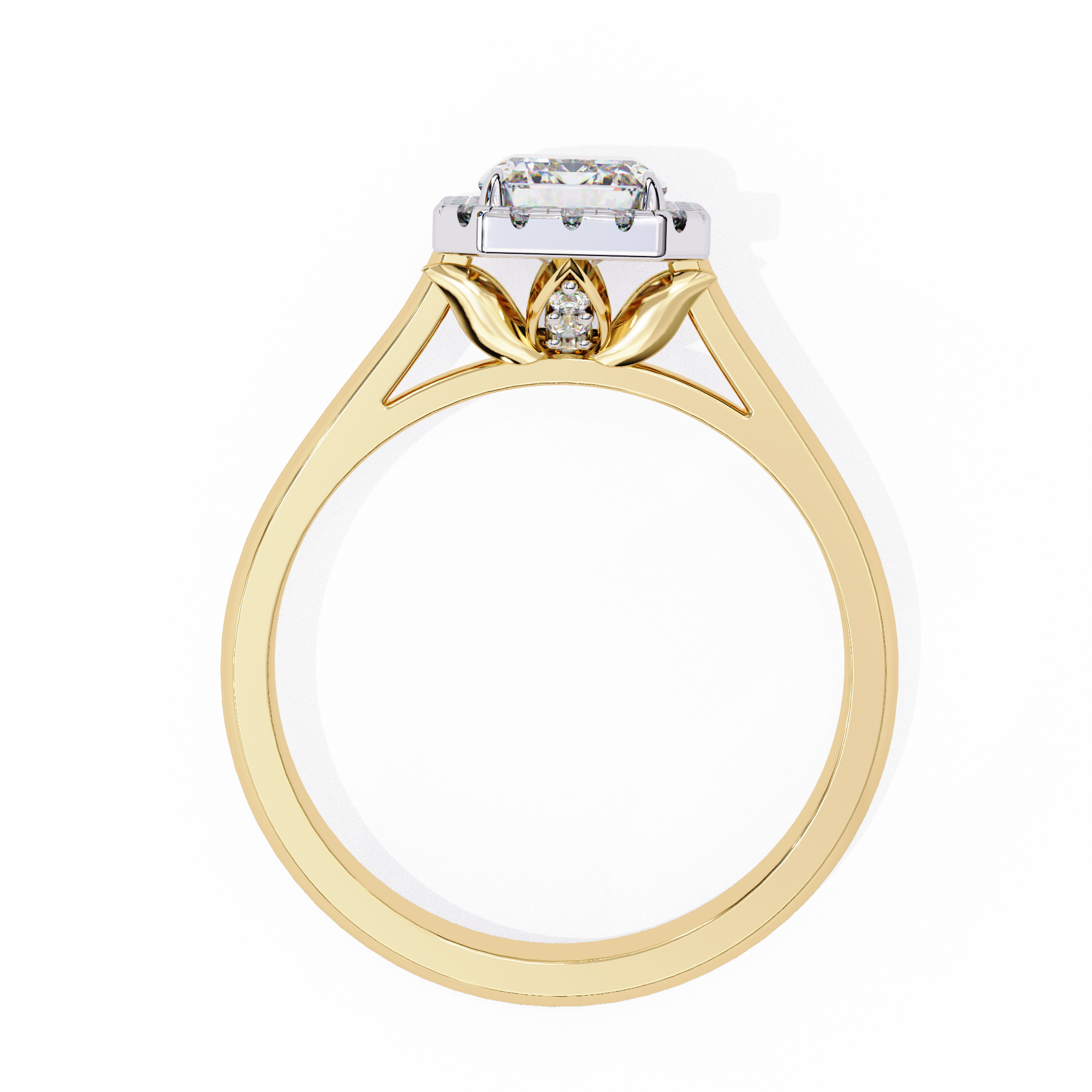 Radiant-Cut Lab-Grown Diamond Halo Ring | Pavé Halo & Leaf Gallery | VR260085