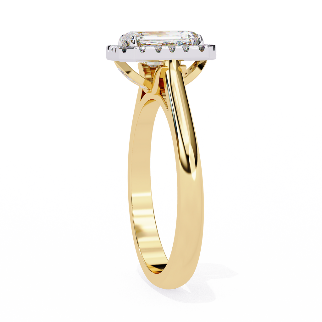 Radiant-Cut Lab-Grown Diamond Halo Ring | Pavé Halo & Leaf Gallery | VR260085