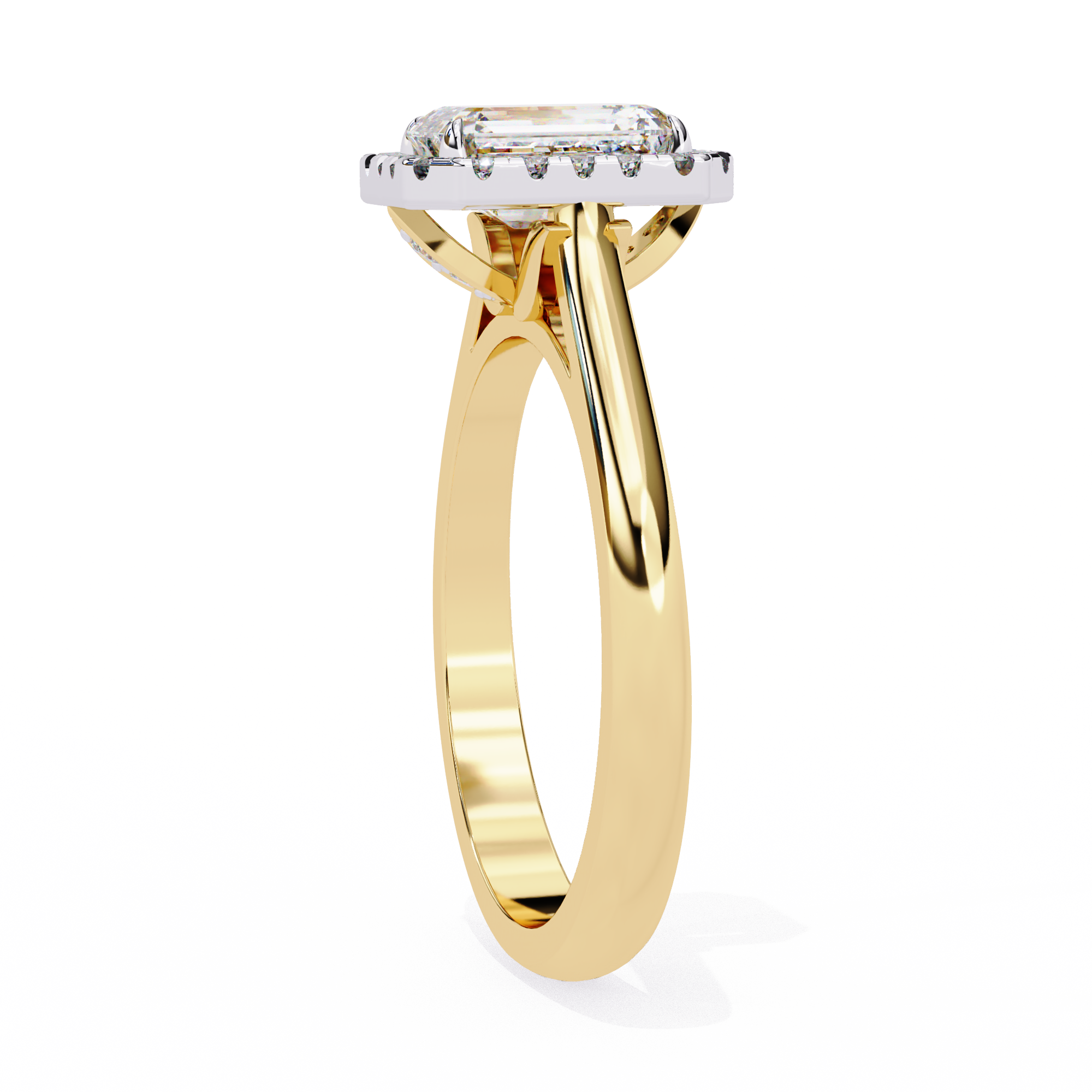 Radiant-Cut Lab-Grown Diamond Halo Ring | Pavé Halo & Leaf Gallery | VR260085
