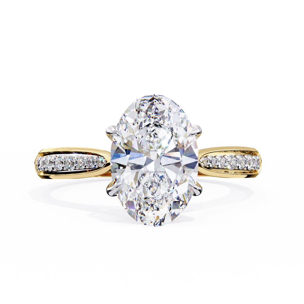 Oval-Cut Lab-Grown Diamond Solitaire Ring | Pavé Bridge & Pavé Shank | VR260093