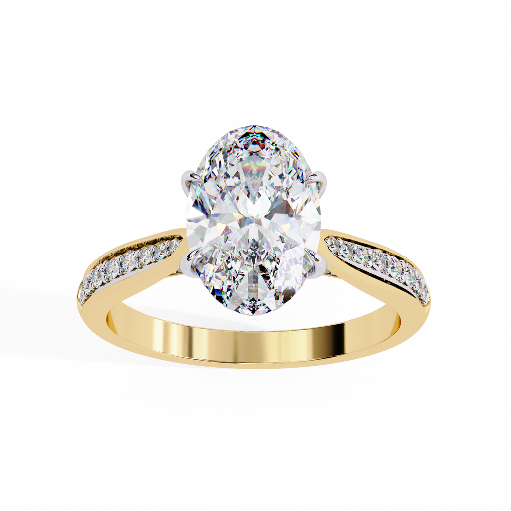 Oval-Cut Lab-Grown Diamond Solitaire Ring | Pavé Bridge & Pavé Shank | VR260093