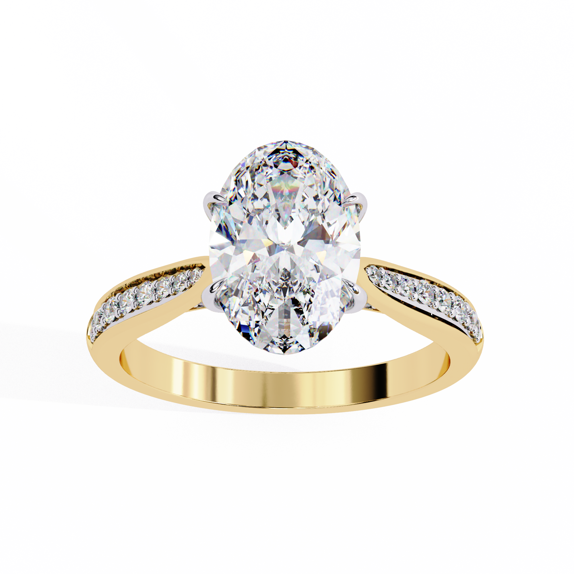 Oval-Cut Lab-Grown Diamond Solitaire Ring | Pavé Bridge & Pavé Shank | VR260093