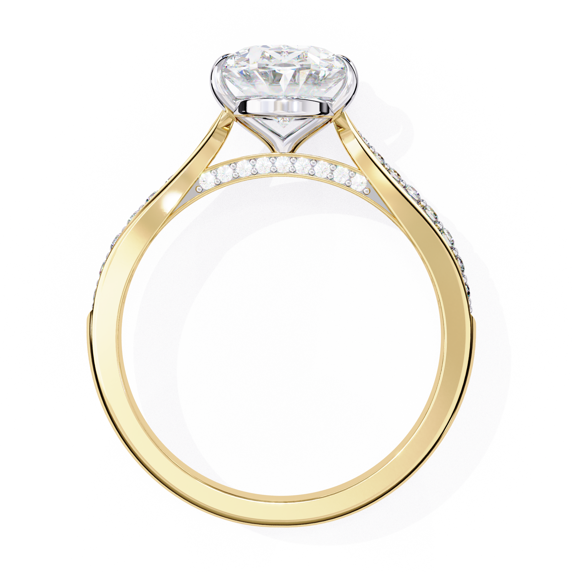 Oval-Cut Lab-Grown Diamond Solitaire Ring | Pavé Bridge & Pavé Shank | VR260093