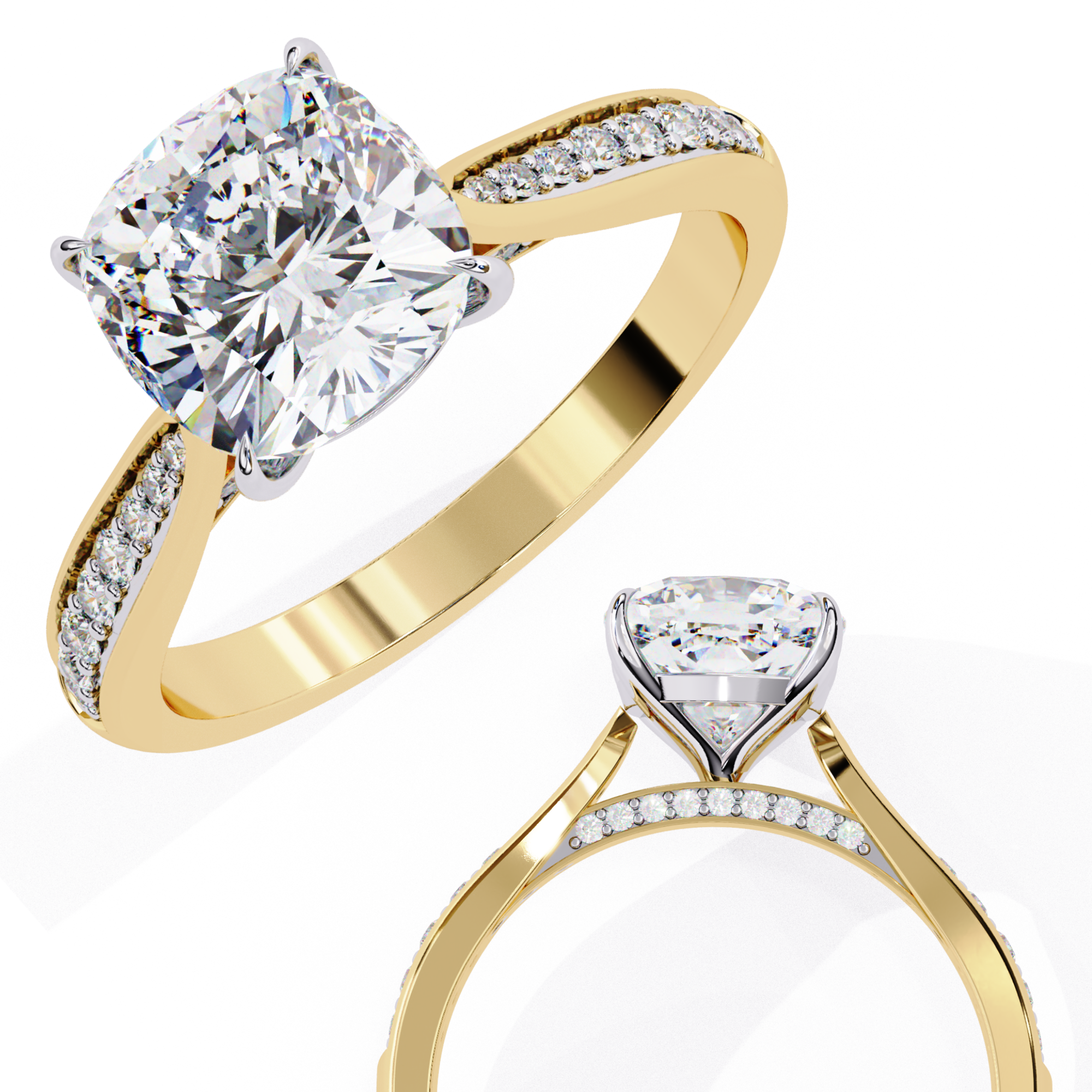 Cushion-Cut Lab-Grown Diamond Solitaire Ring | Pavé Bridge & Pavé Shank | VR260094
