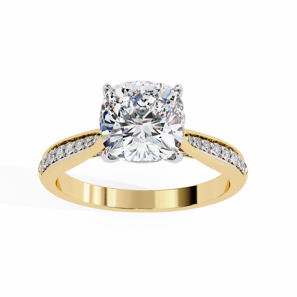 Cushion-Cut Lab-Grown Diamond Solitaire Ring | Pavé Bridge & Pavé Shank | VR260094