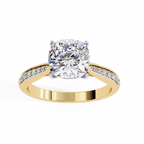 Cushion-Cut Lab-Grown Diamond Solitaire Ring | Pavé Bridge & Pavé Shank | VR260094
