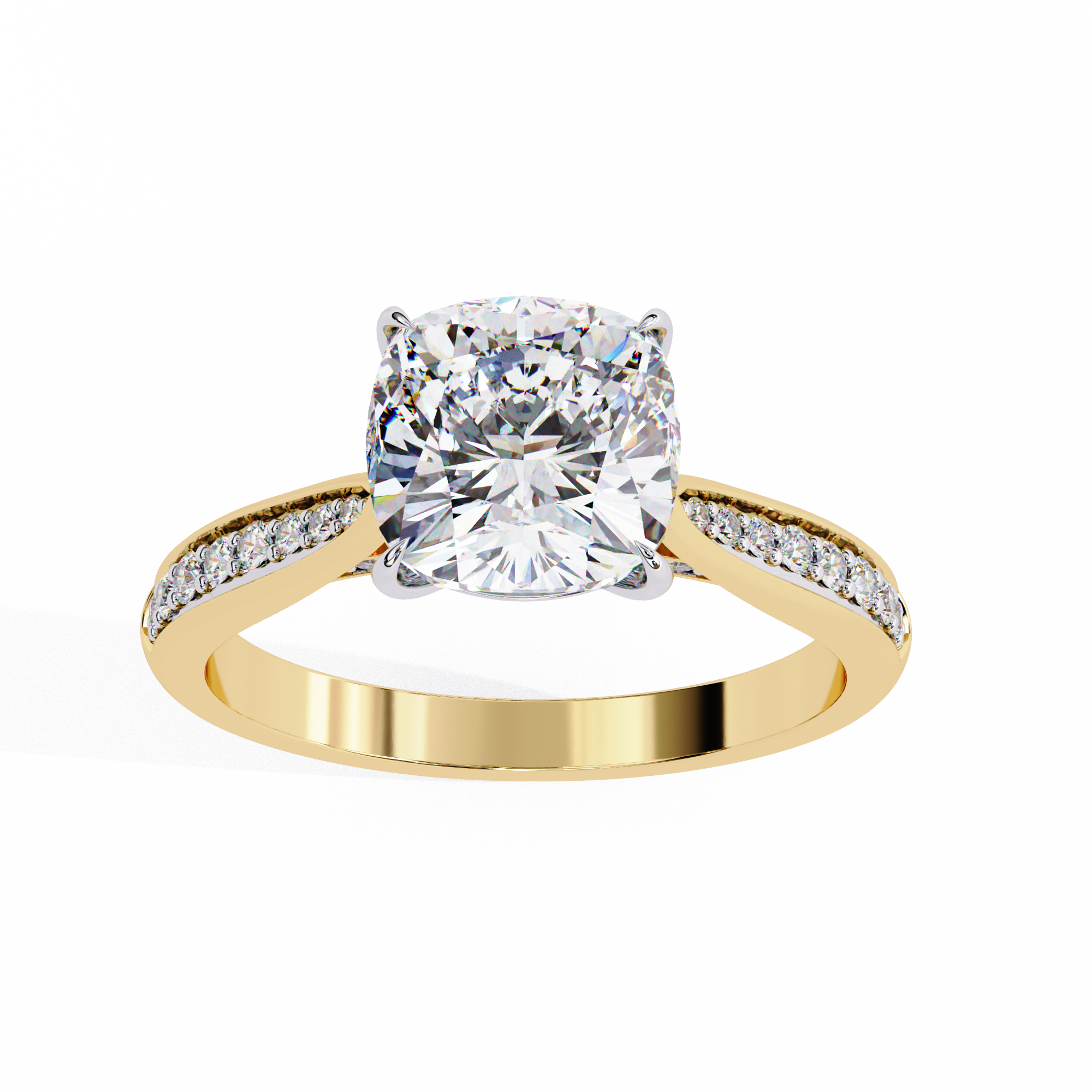 Cushion-Cut Lab-Grown Diamond Solitaire Ring | Pavé Bridge & Pavé Shank | VR260094