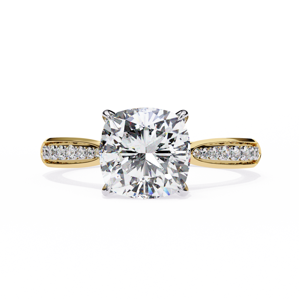 Cushion-Cut Lab-Grown Diamond Solitaire Ring | Pavé Bridge & Pavé Shank | VR260094