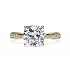 Cushion-Cut Lab-Grown Diamond Solitaire Ring | Pavé Bridge & Pavé Shank | VR260094