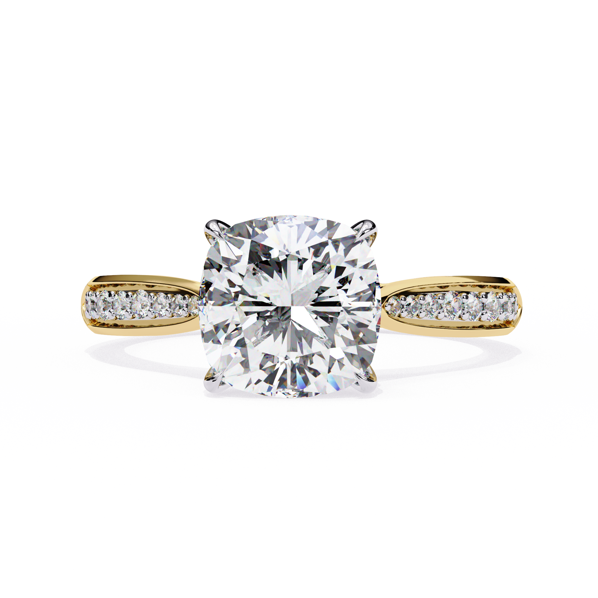 Cushion-Cut Lab-Grown Diamond Solitaire Ring | Pavé Bridge & Pavé Shank | VR260094