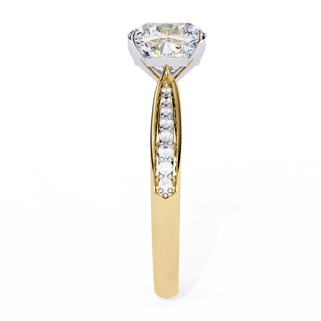 Cushion-Cut Lab-Grown Diamond Solitaire Ring | Pavé Bridge & Pavé Shank | VR260094