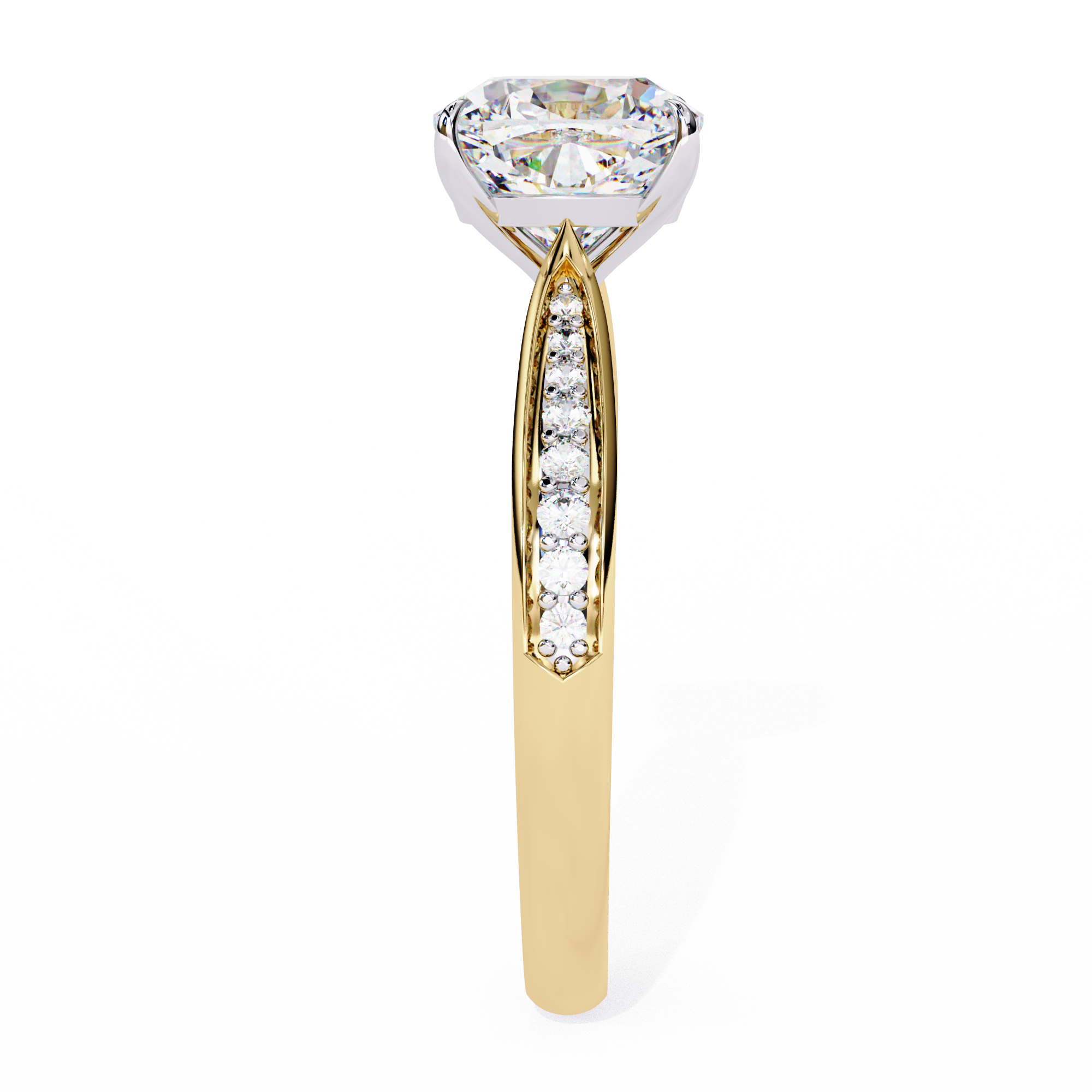 Cushion-Cut Lab-Grown Diamond Solitaire Ring | Pavé Bridge & Pavé Shank | VR260094