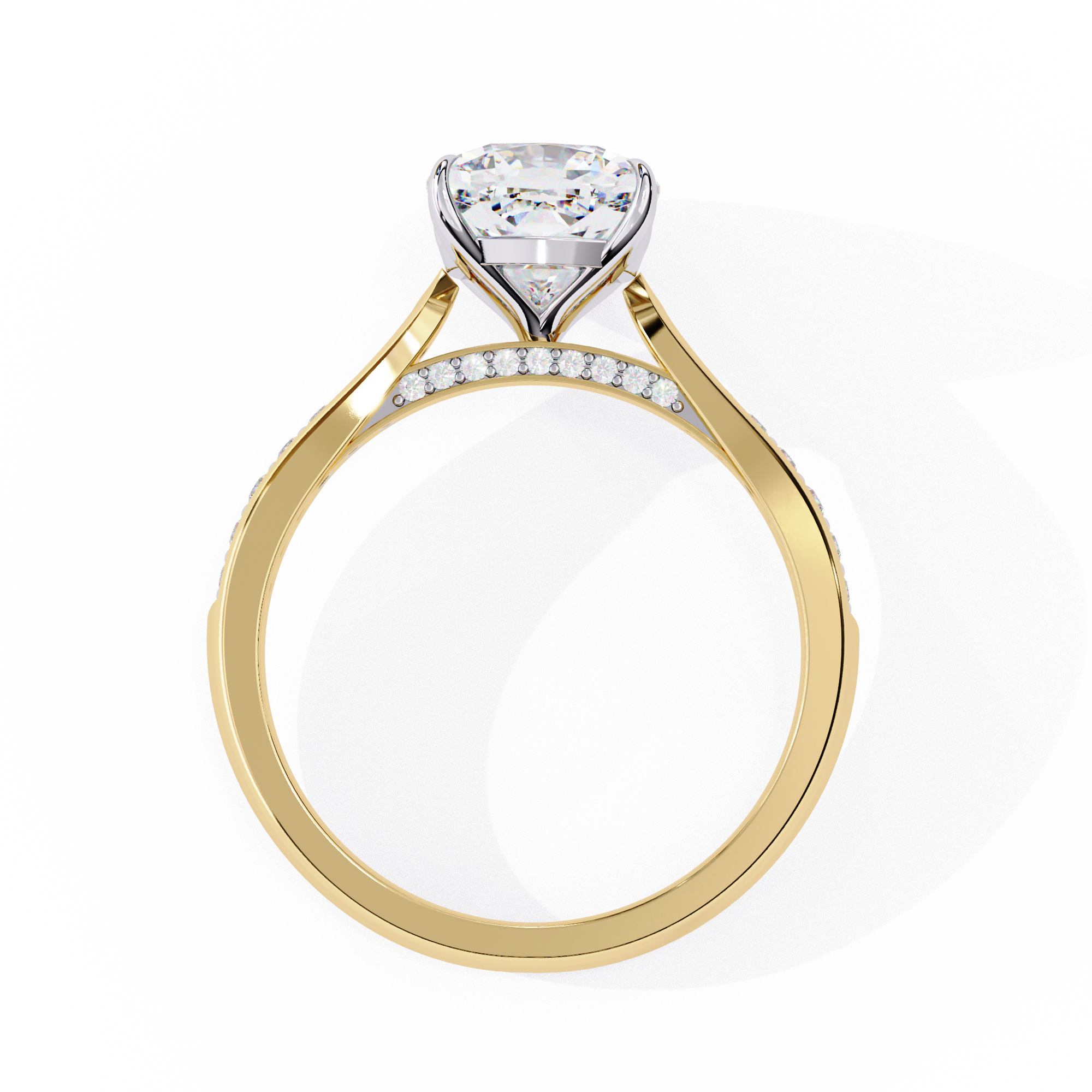 Cushion-Cut Lab-Grown Diamond Solitaire Ring | Pavé Bridge & Pavé Shank | VR260094