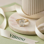 2.50ct Emerald Cut Lab-Grown Diamond Engagement Ring | 18K Gold Vermeil Pavé