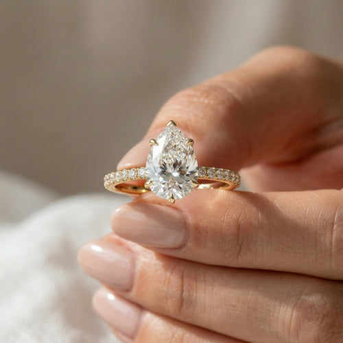 2.00ct Pear Cut Lab-Grown Diamond Engagement Ring | 18K Gold Vermeil Pavé