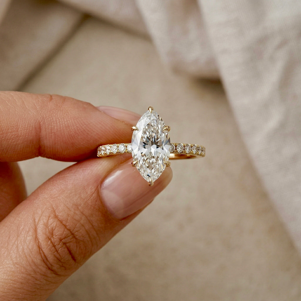 1.50ct Marquise Cut Lab-Grown Diamond Engagement Ring | 18K Gold Vermeil Pavé