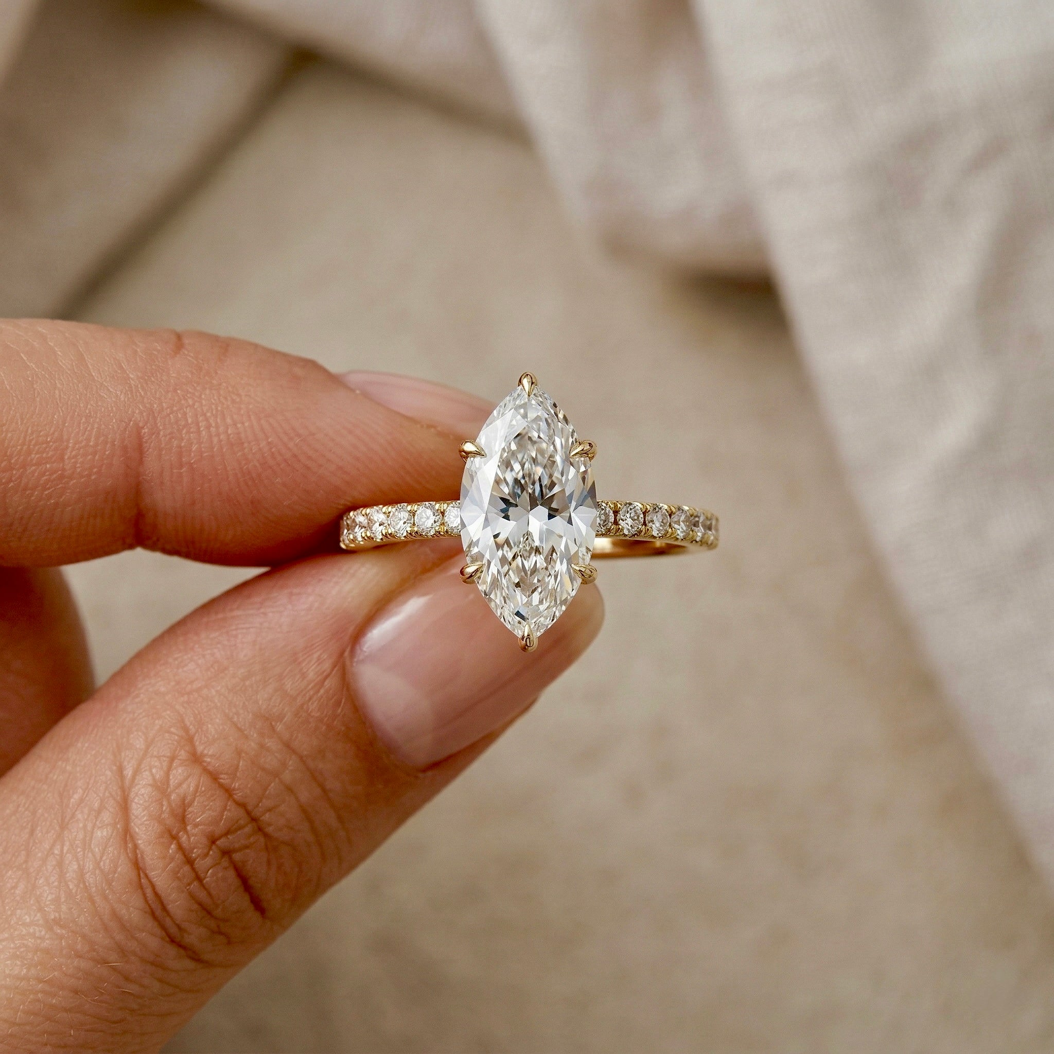 1.50ct Marquise Cut Lab-Grown Diamond Engagement Ring | 18K Gold Vermeil Pavé