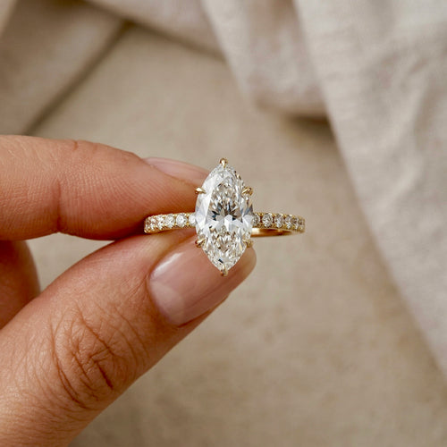 1.50ct Marquise Cut Lab-Grown Diamond Engagement Ring | 18K Gold Vermeil Pavé