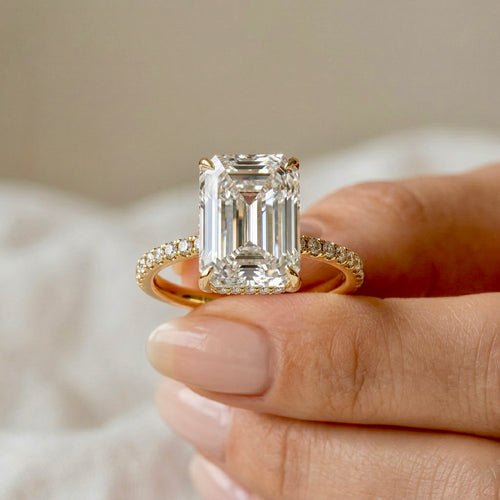2.50ct Emerald Cut Lab-Grown Diamond Engagement Ring | 18K Gold Vermeil Pavé