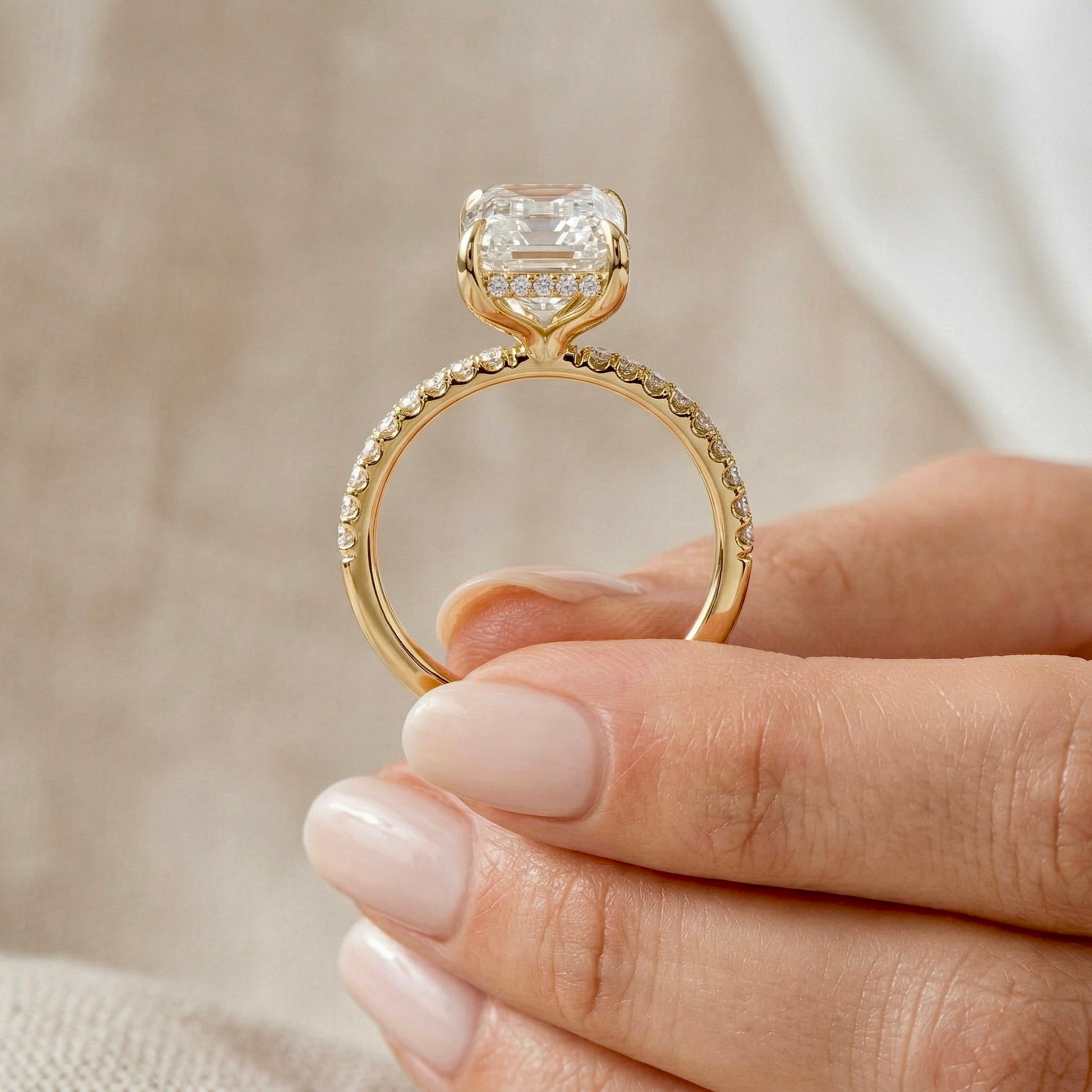 2.50ct Emerald Cut Lab-Grown Diamond Engagement Ring | 18K Gold Vermeil Pavé