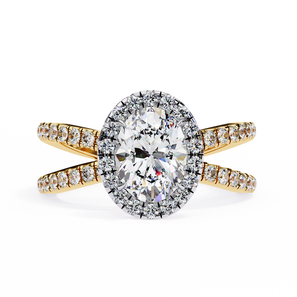 1.00ct Oval Cut Lab-Grown Diamond Ring | Pavé Halo & Pavé Shank | VR260049