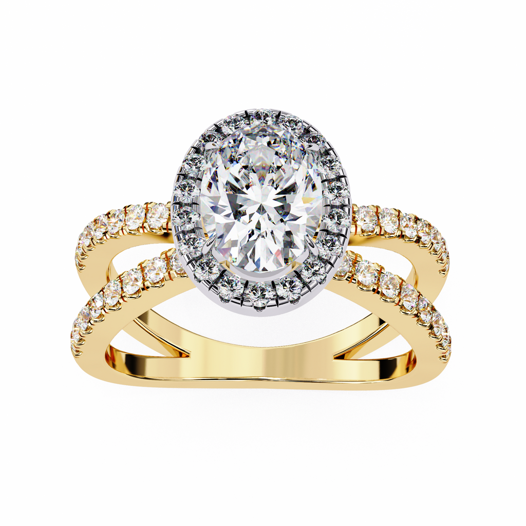 1.00ct Oval Cut Lab-Grown Diamond Ring | Pavé Halo & Pavé Shank | VR260049