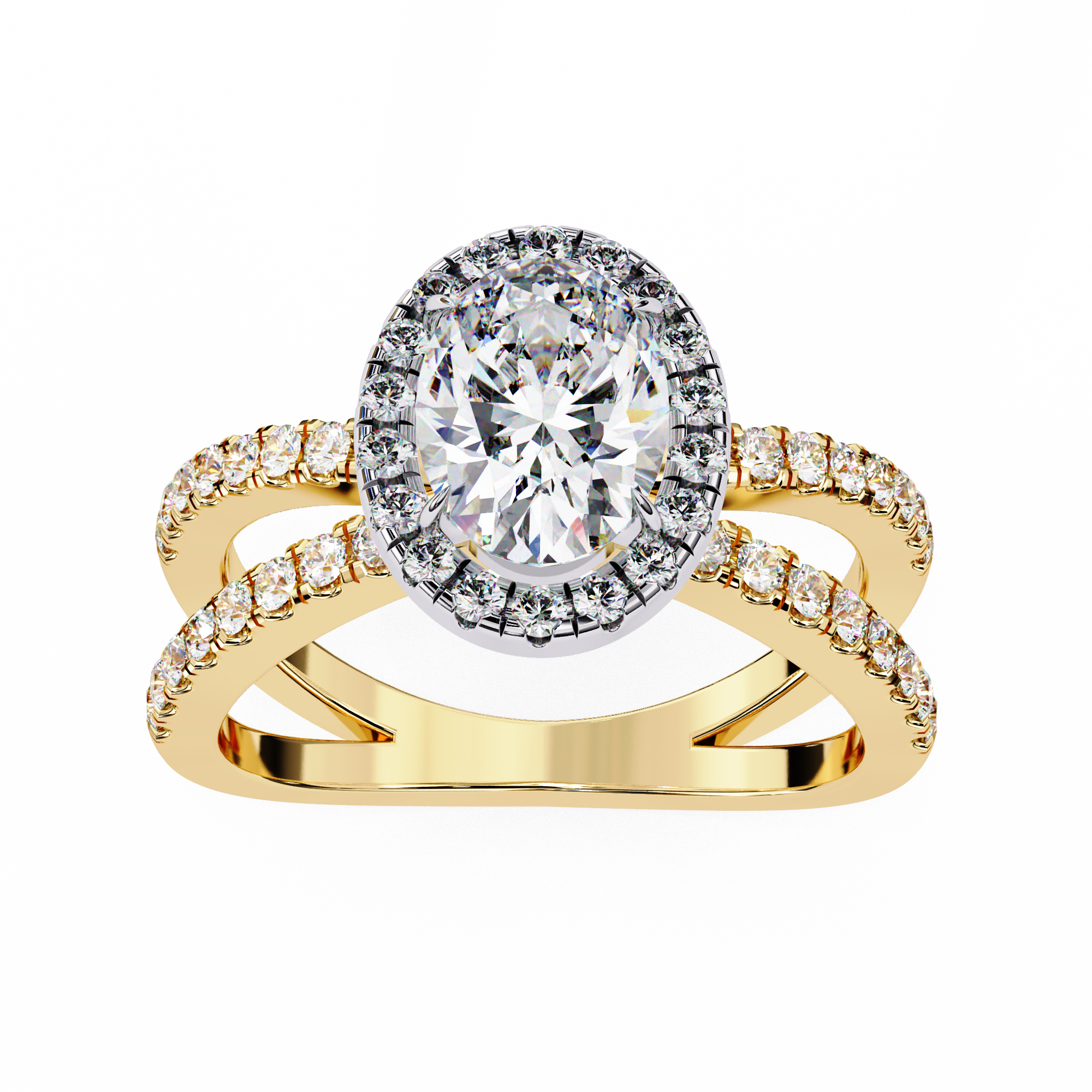 1.00ct Oval Cut Lab-Grown Diamond Ring | Pavé Halo & Pavé Shank | VR260049