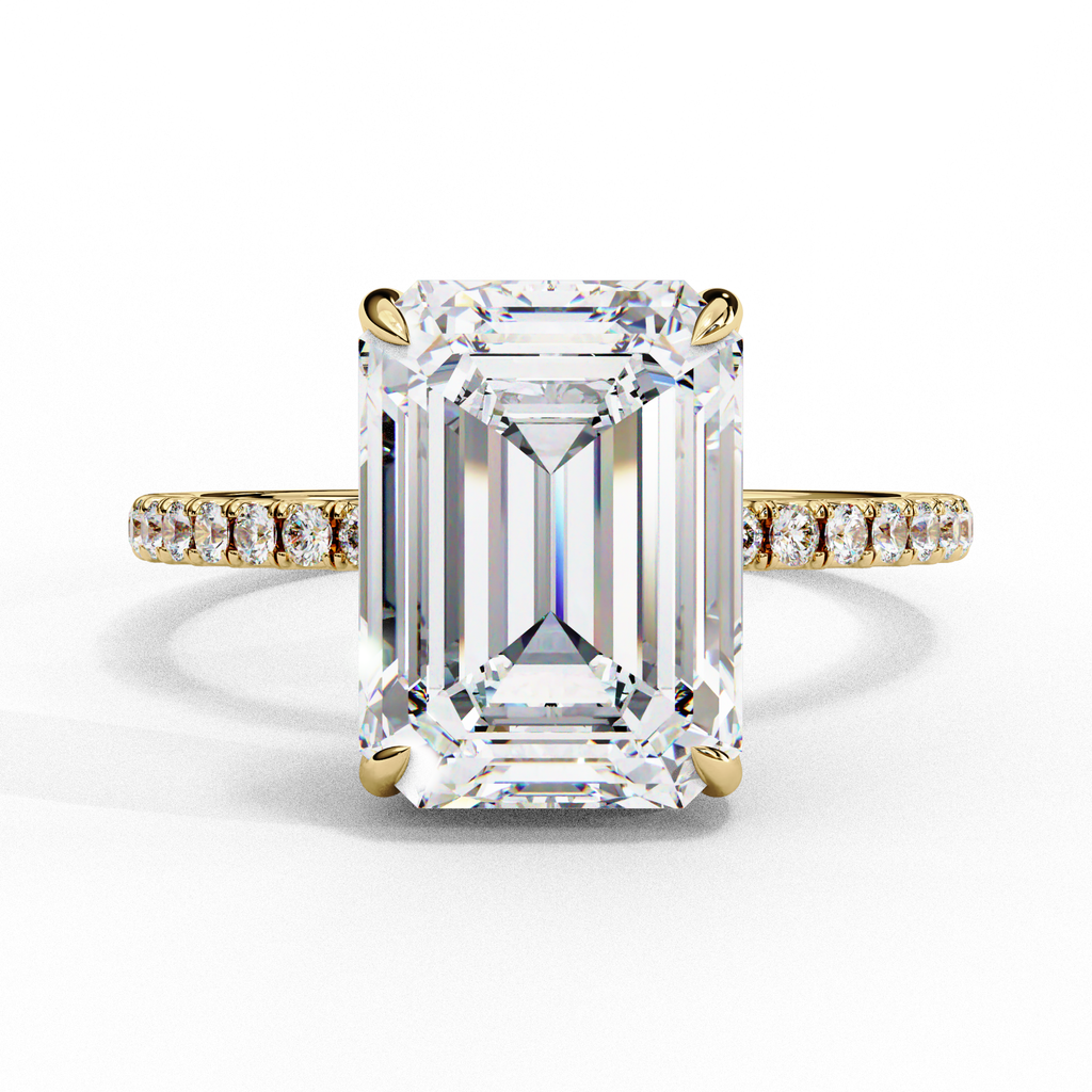 2.50ct Emerald Cut Lab-Grown Diamond Engagement Ring | 18K Gold Vermeil Pavé