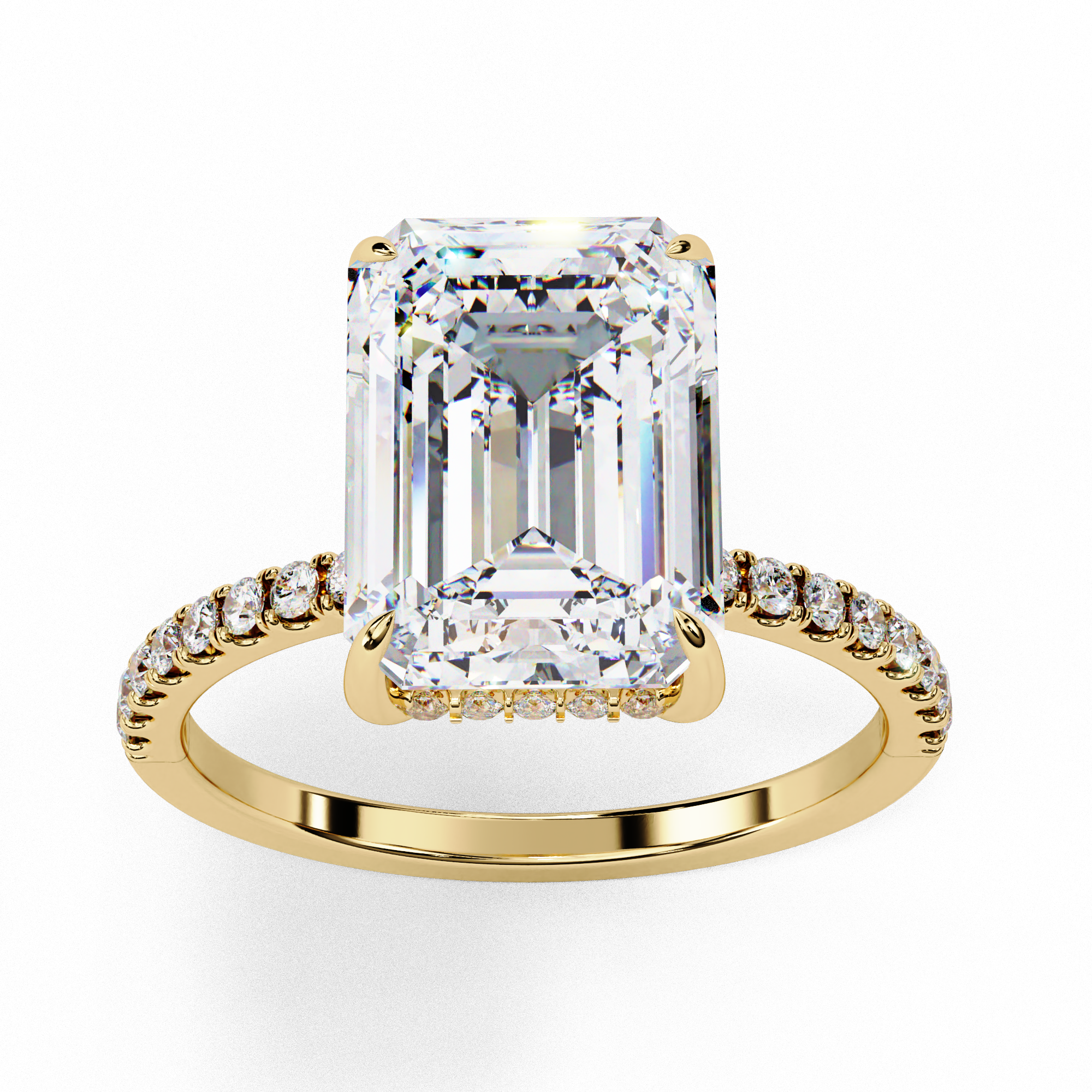 2.50ct Emerald Cut Lab-Grown Diamond Engagement Ring | 18K Gold Vermeil Pavé
