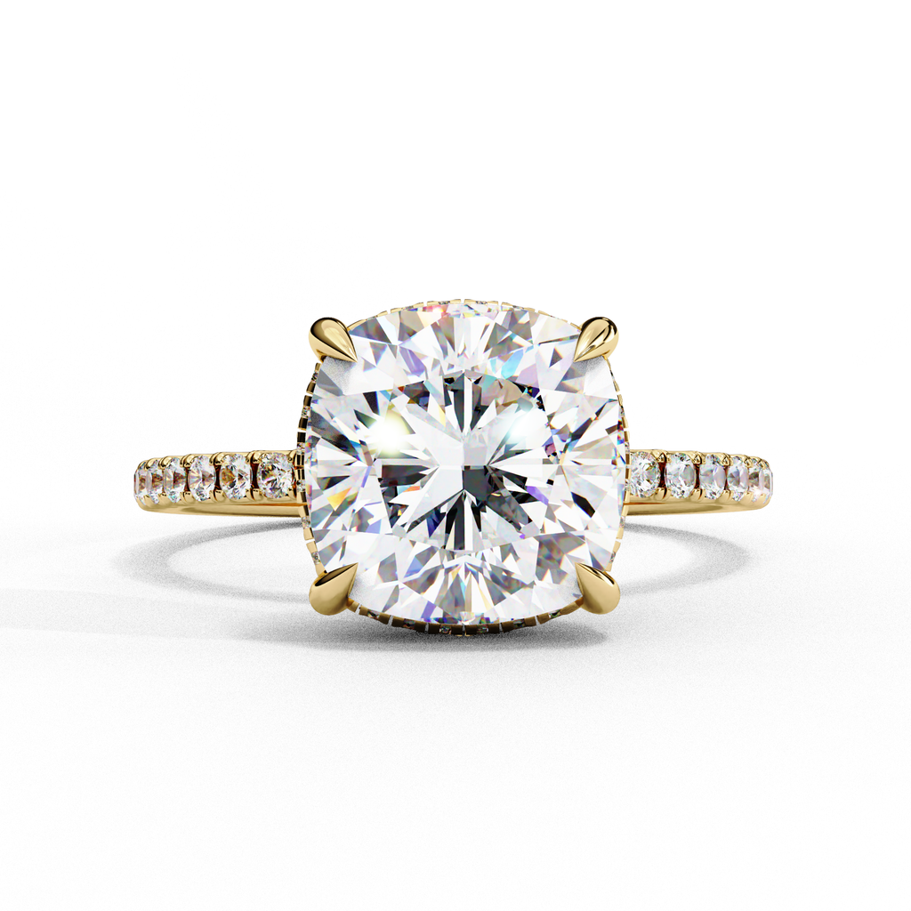 3.25ct Cushion Cut Lab-Grown Diamond Engagement Ring | Hidden Pavé Gallery & Diamond Shank