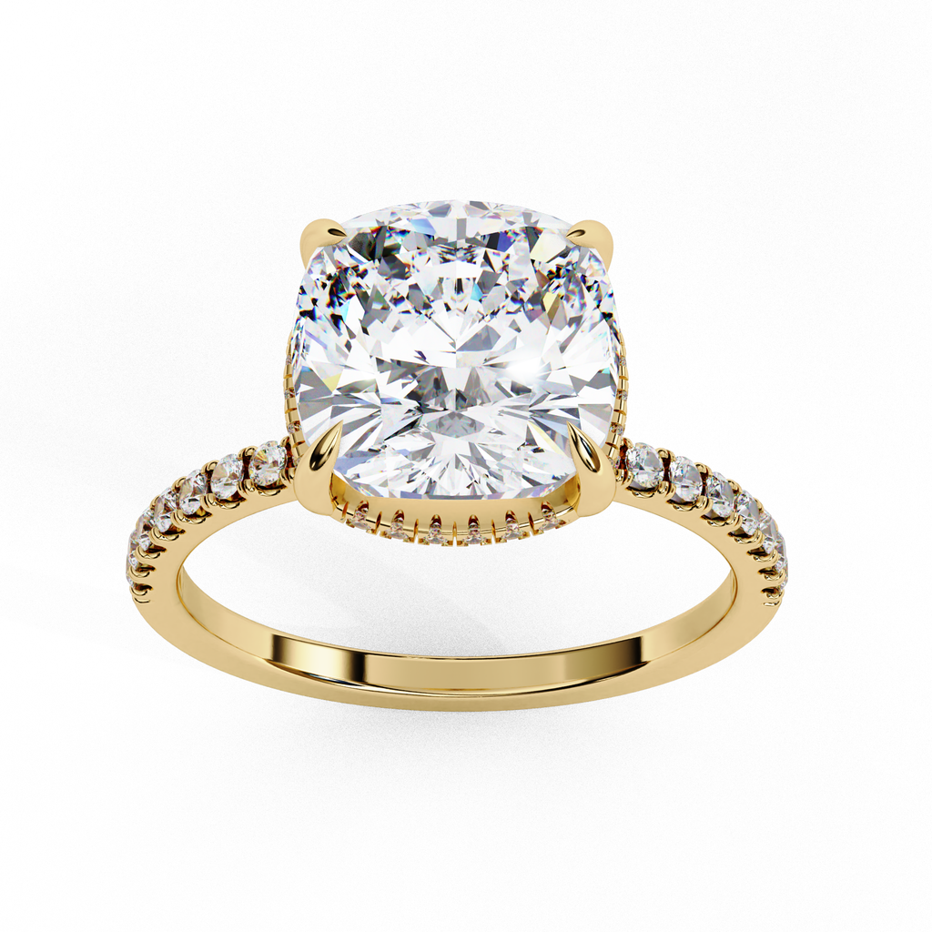 3.25ct Cushion Cut Lab-Grown Diamond Engagement Ring | Hidden Pavé Gallery & Diamond Shank