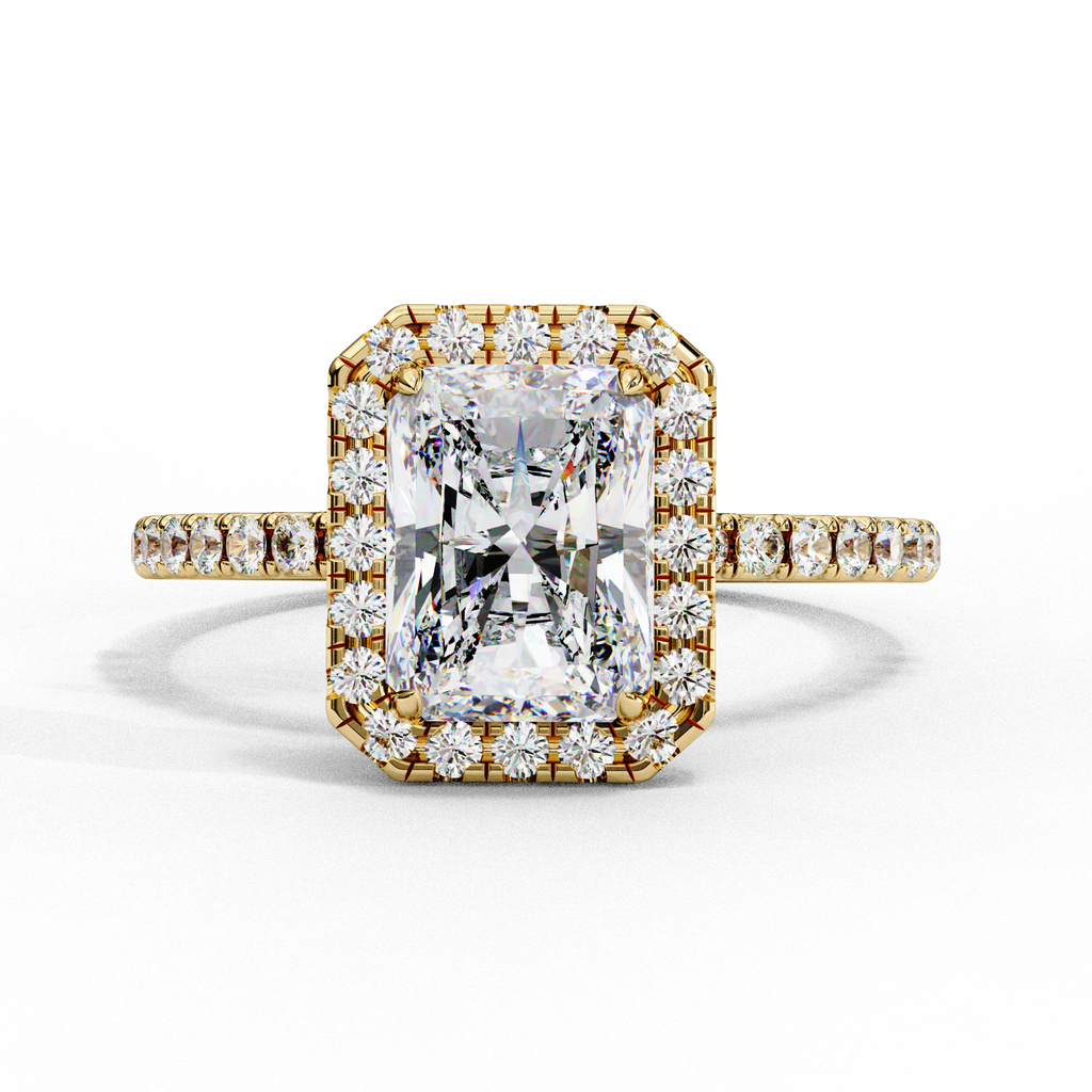 2.00ct Radiant Cut Lab-Grown Diamond Halo Engagement Ring | Pavé Halo & Diamond Shank