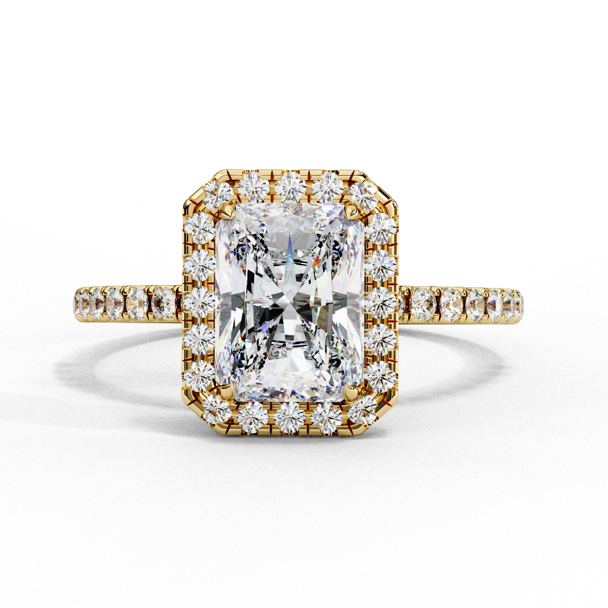 2.00ct Radiant Cut Lab-Grown Diamond Halo Engagement Ring | Pavé Halo & Diamond Shank