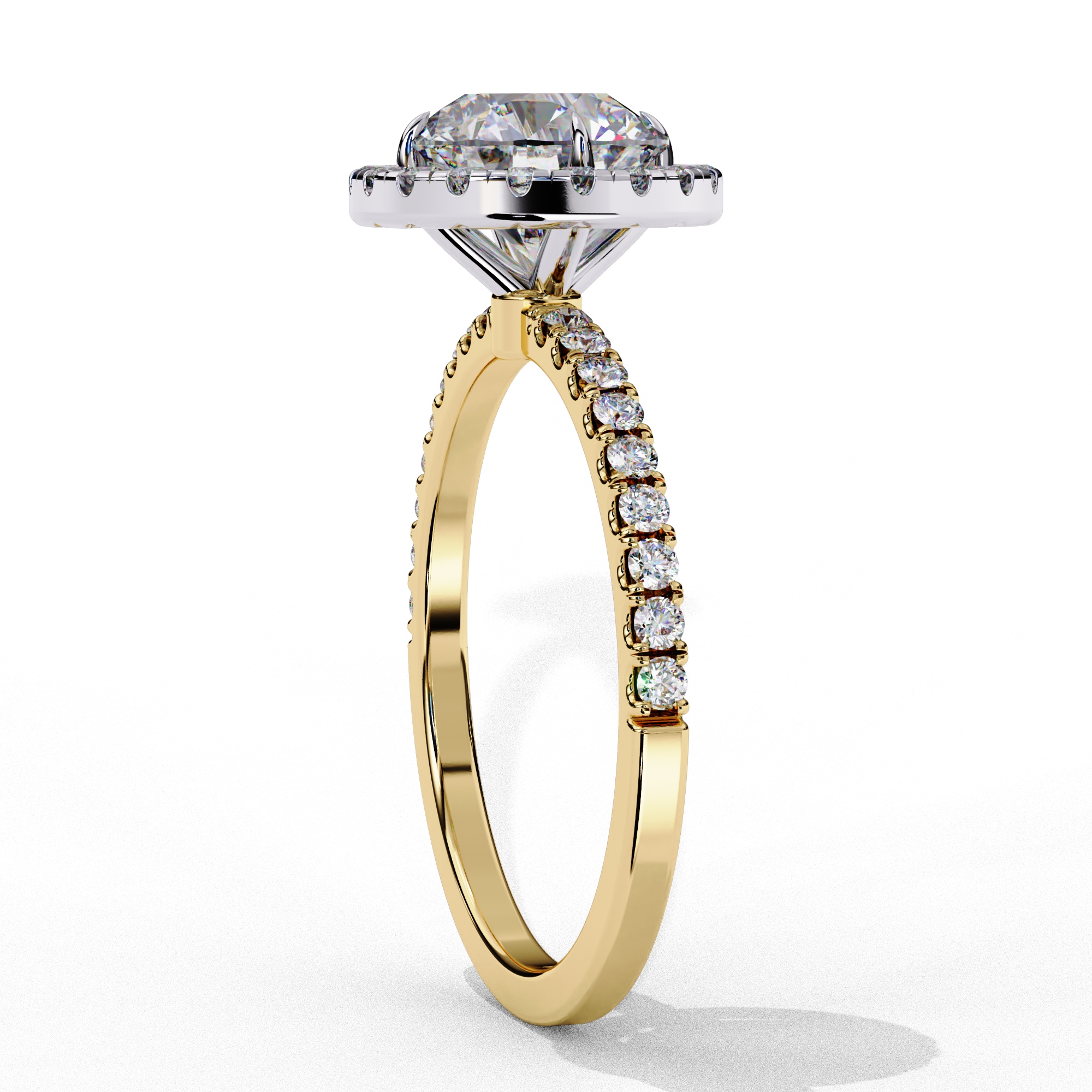 1.50ct Round Brilliant Lab-Grown Diamond Halo Engagement Ring | Two-Tone Pavé Halo & Diamond Shank