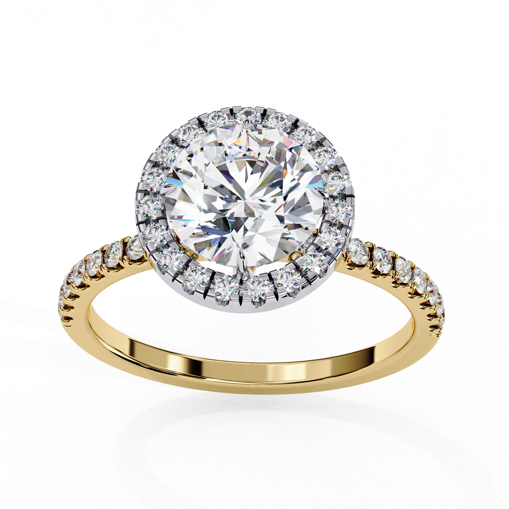1.50ct Round Brilliant Lab-Grown Diamond Halo Engagement Ring | Two-Tone Pavé Halo & Diamond Shank